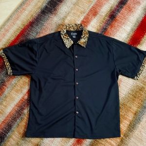 Mens Authentic KUSTOM Black With Cheetah Print Collar & Sleeve Trim XL Shirt